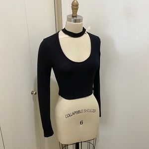 Topshop Crop Long Sleeve Top Choker Black 6